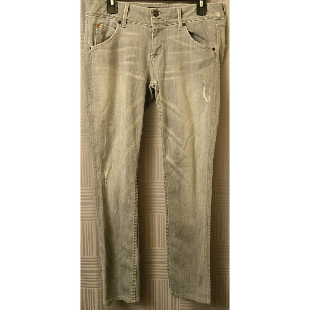 Hudson Jeans Womens 29 Mid Rise Stretch Distressed Lightt‎ Wash Gray Jeans 30x29